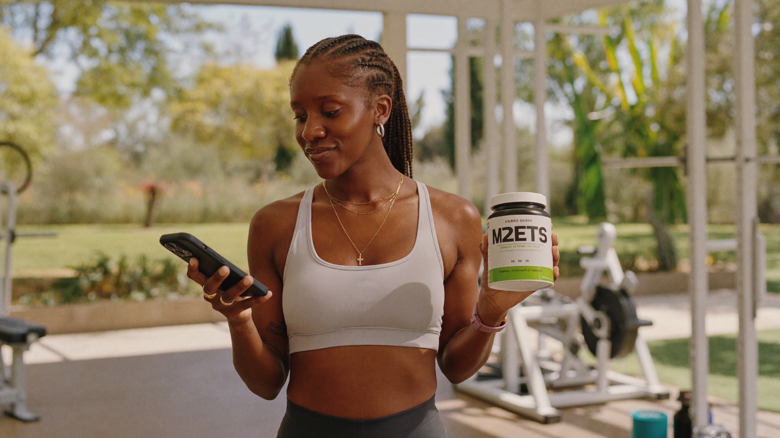 Green Gym Haiti member checking a supplement with the ScanVeer scanner app